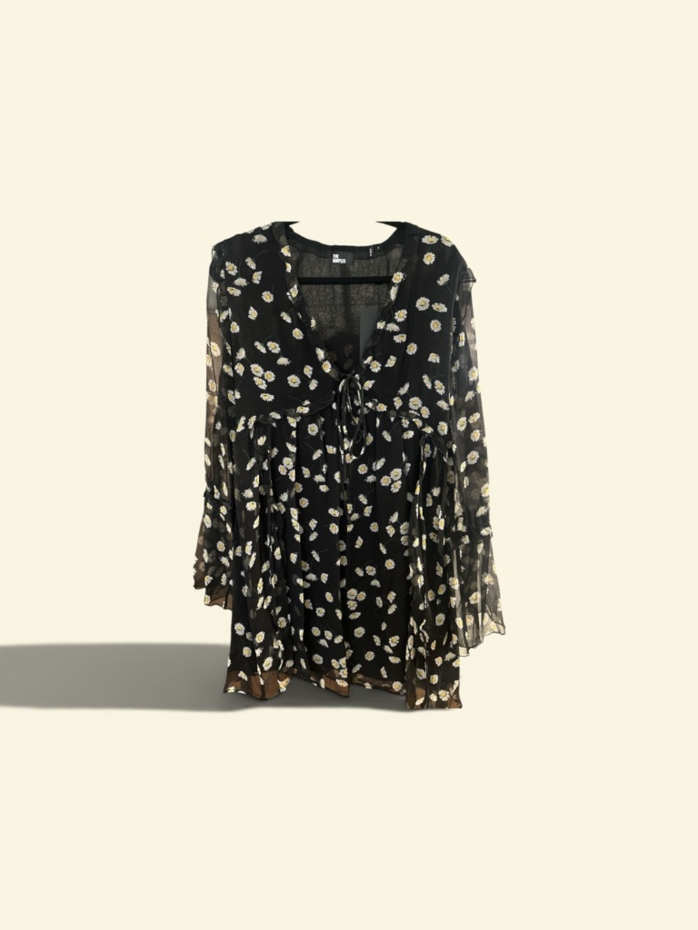The Kooples Black Daisy Floral Long Sleeve Dress
